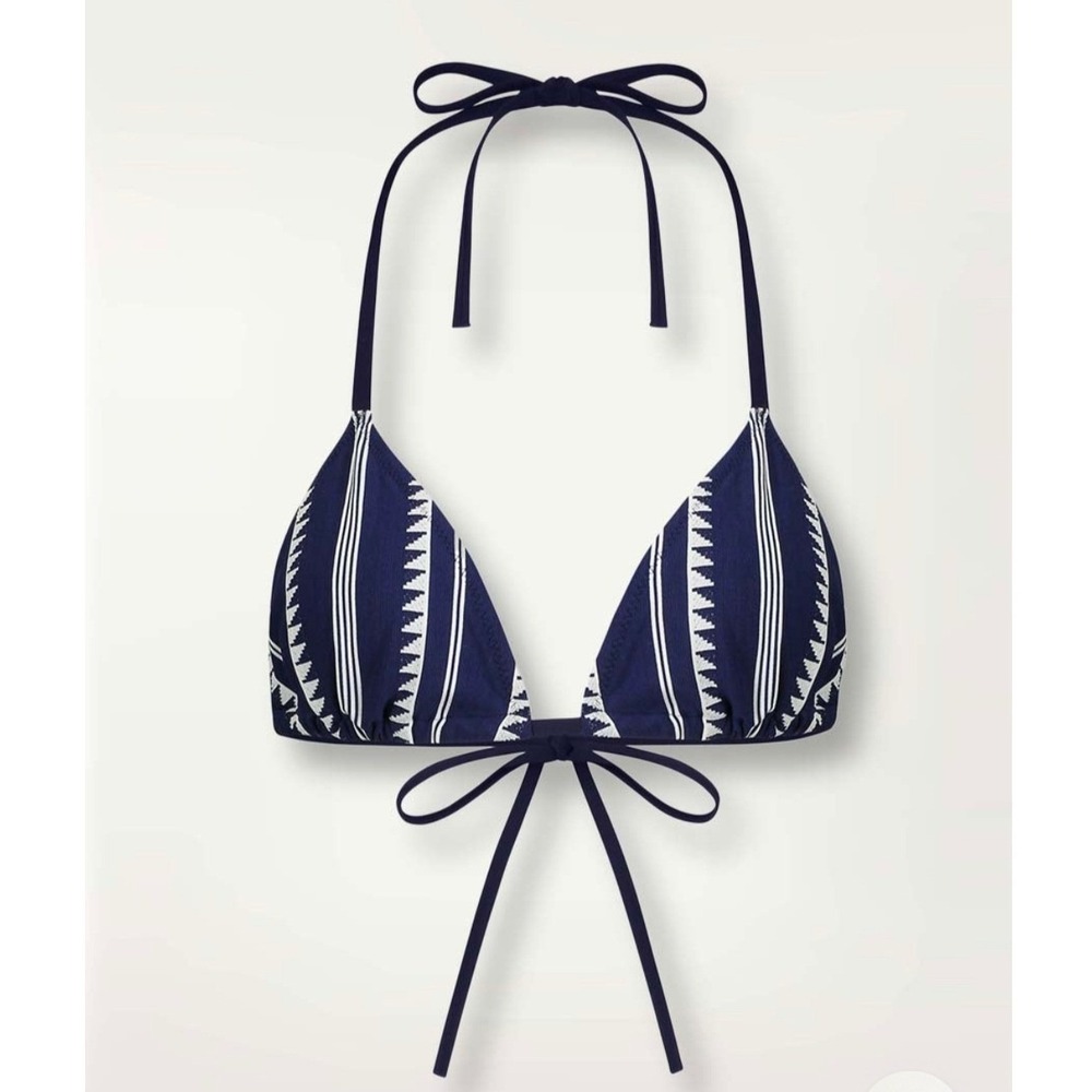 NWT Lemlem MALIA Triangle Bikini Top in Navy White Geometric Swim SZ XS